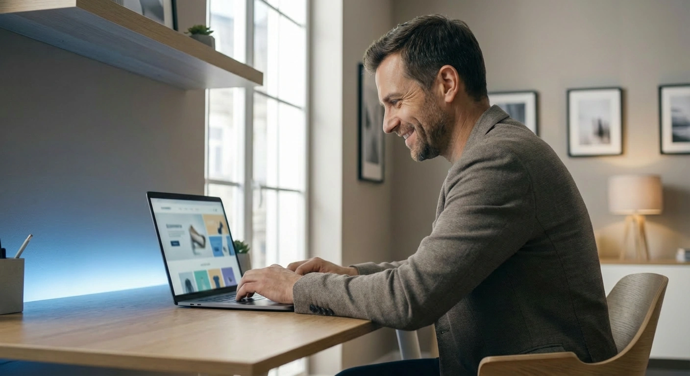 Ecommerce store owner reviewing a Shopify website Shopify Website Design & Development Services