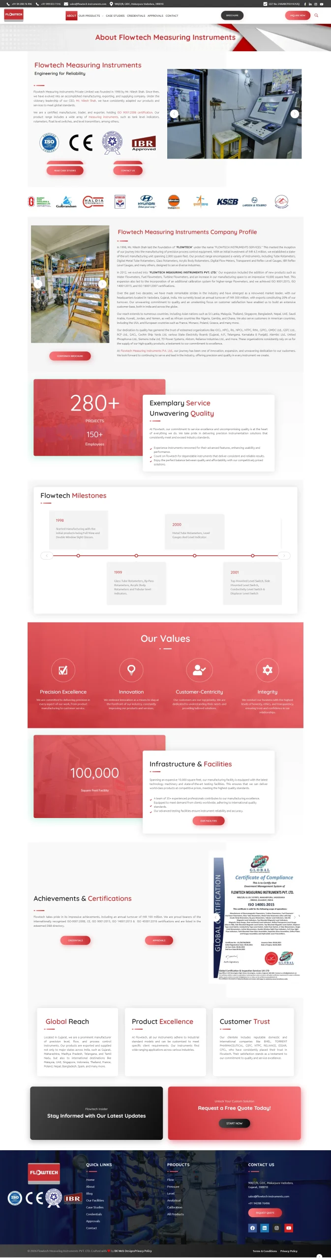 About Page - manufacturing company website full page screenshot