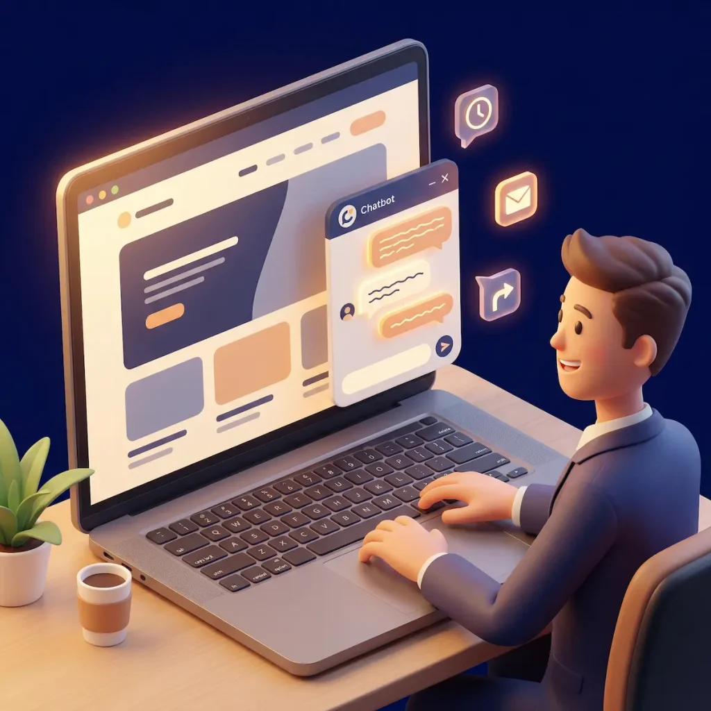 AI chatbot widget on WordPress website showing friendly conversation with customer for lead capture