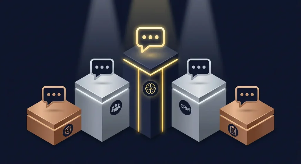 Five WordPress chatbot plugins ranked on podium showing best free options for small business websites