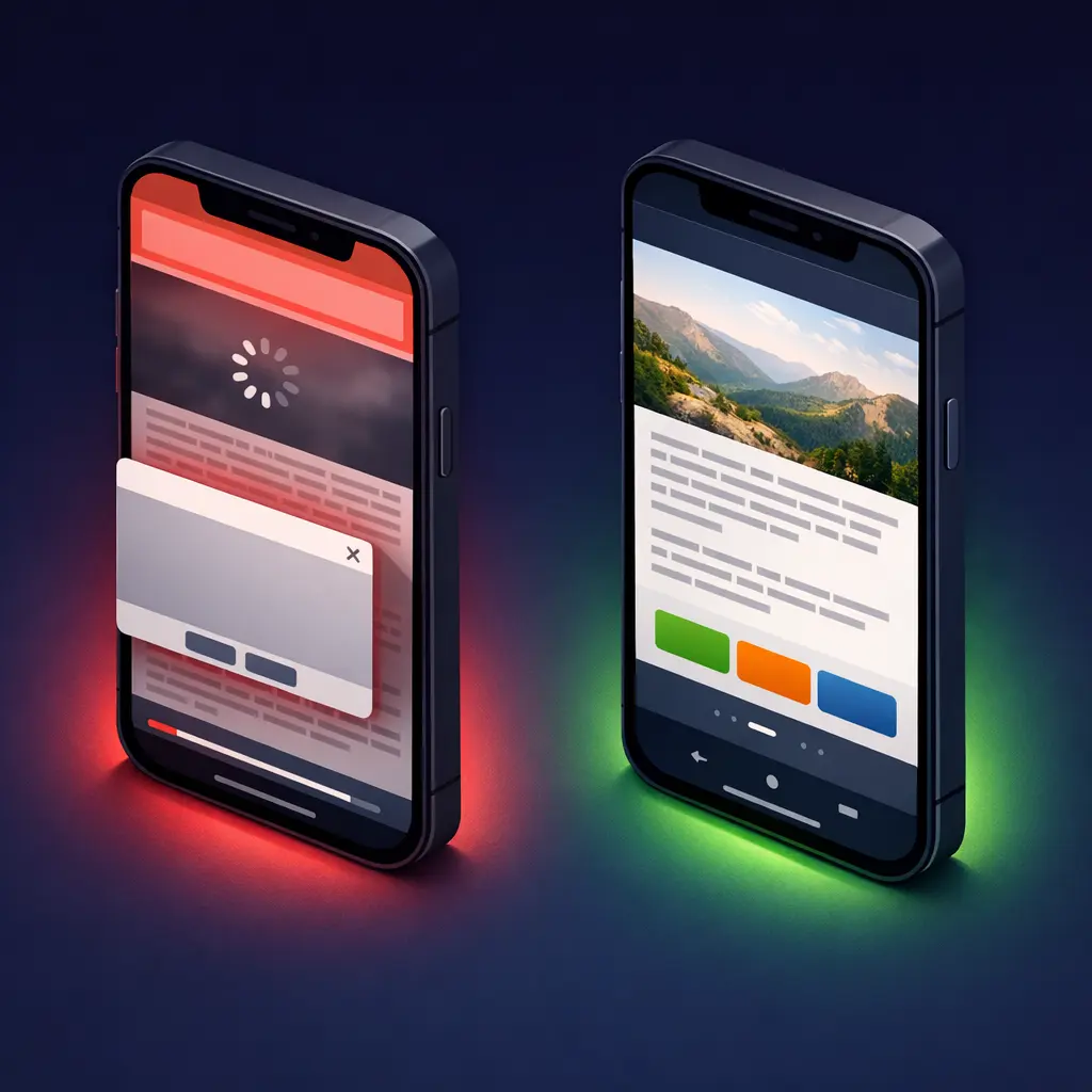 Before and after mobile website redesign showing UX improvements for mobile first design approach