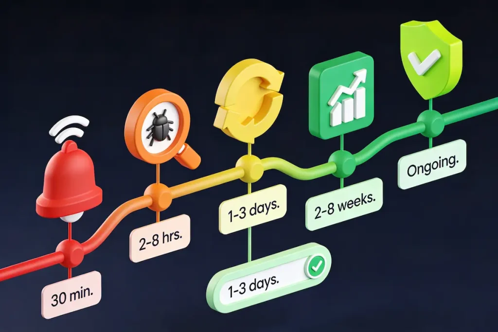 Browser displaying red security warning screen indicating a hacked WordPress site with threat indicators